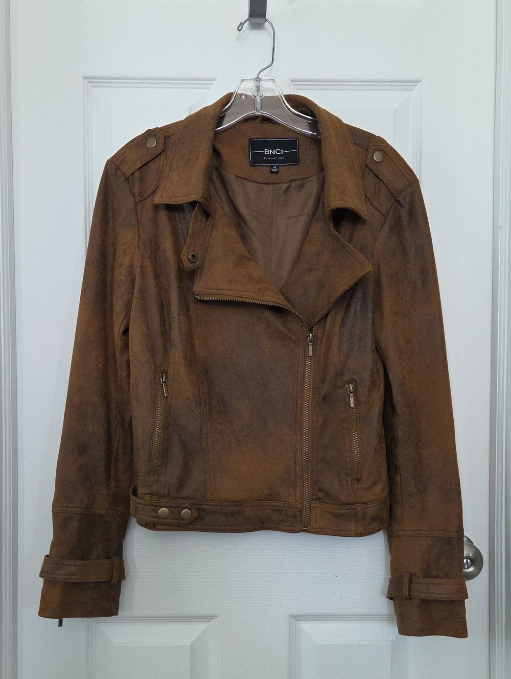 BNCI Brown Distressed Faux Suede Moto Jacket Vintage Biker M